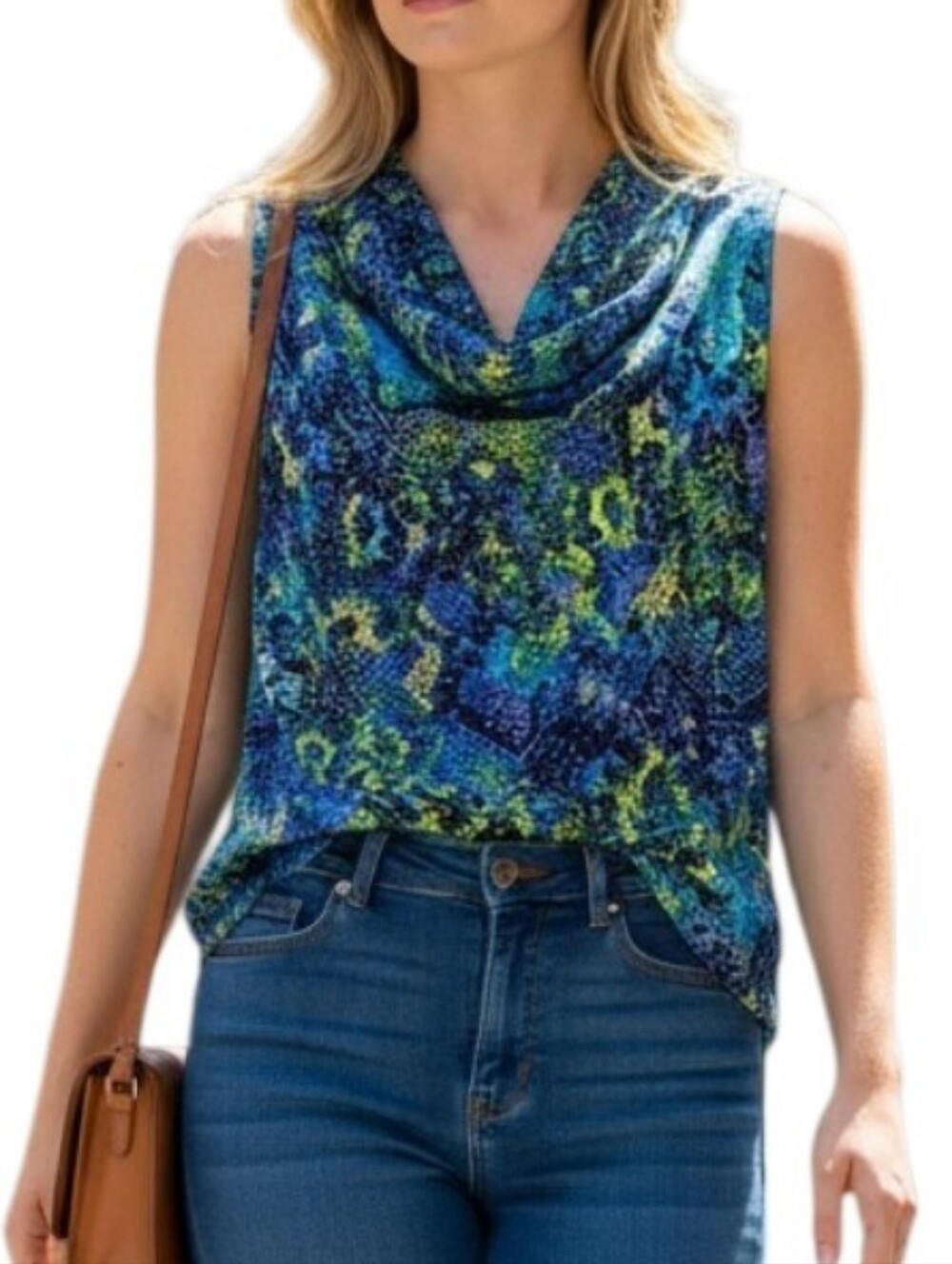 Investments II Cowl Neck Snakeskin Print Sleeveless Blouse